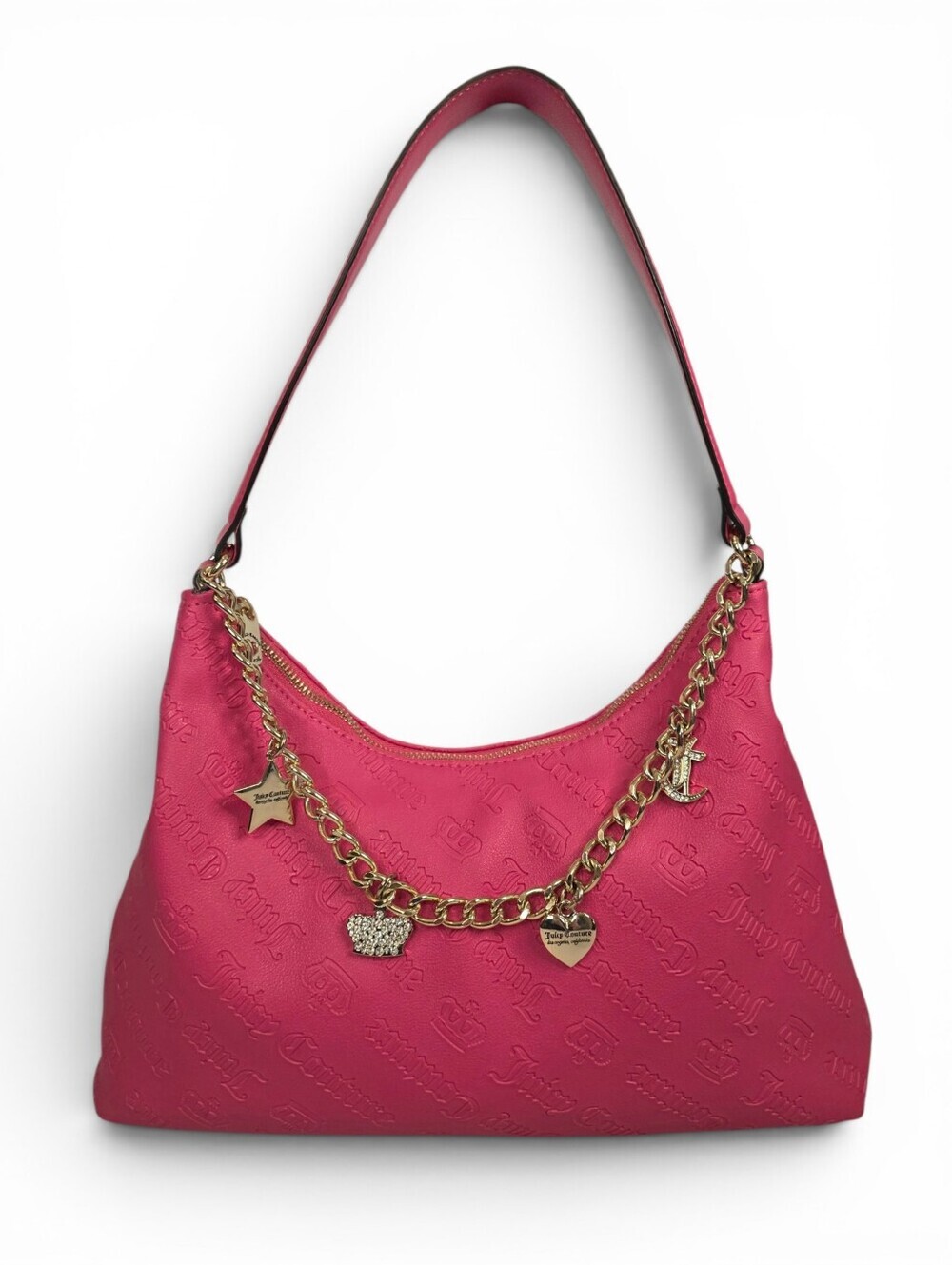Juicy Couture Not Your Babe Pink Hobo Shoulder Bag Embossed Logo Charm Purse